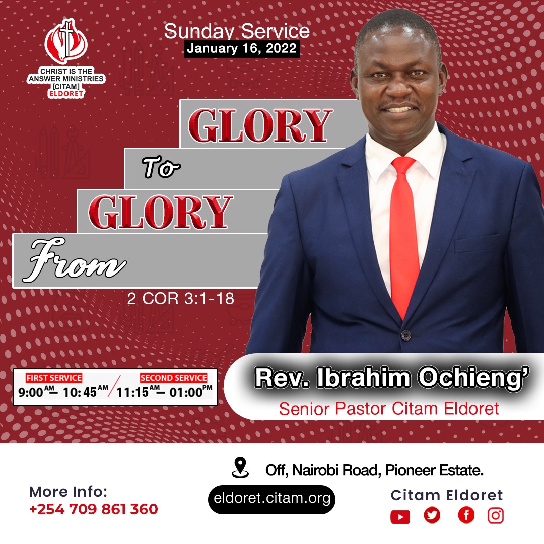 Join us tomorrow in our Sunday services at 9:00am and 11:15am as our senior pastor, Rev. Ibrahim Ochieng shares an inspiring sermon on "FROM GLORY TO GLORY."