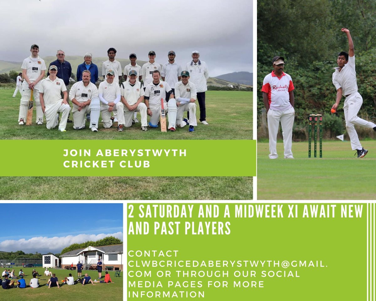 Pre-season games for 2022:

17/04 <a href="/ccbronwydd/">Clwb Criced Bronwydd Cricket Club</a> (home)
24/04 <a href="/CricedLlandysul/">CCLlandysul</a> (off)
30/04 <a href="/AberUniCC/">Aberystwyth Uni. CC</a> (home)

Get in touch, to arrange further games. We look forward to the season, with a warm welcome to former and new players. Please RT #cricket #aberystwyth