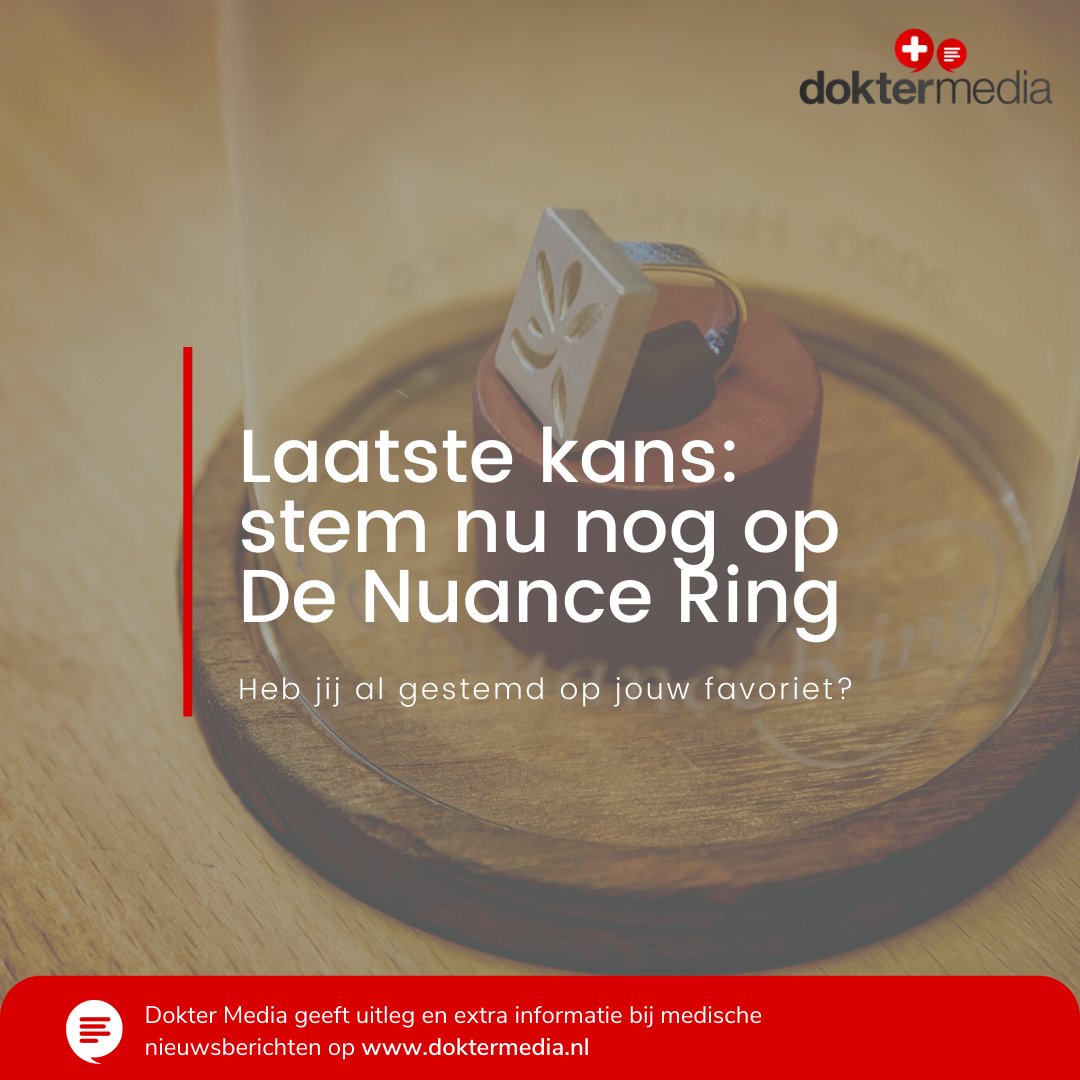 DokterMediaNL's tweet photo. Aanstaande dinsdagochtend 18 januari maken wij de winnaar van #DeNuanceRing2021 bekend. Je hebt nog tot en met maandavond om te stemmen : ​https://t.co/wzempJvY4g #doktermedia #medischnieuws #nieuws https://t.co/7nC34xUBUE