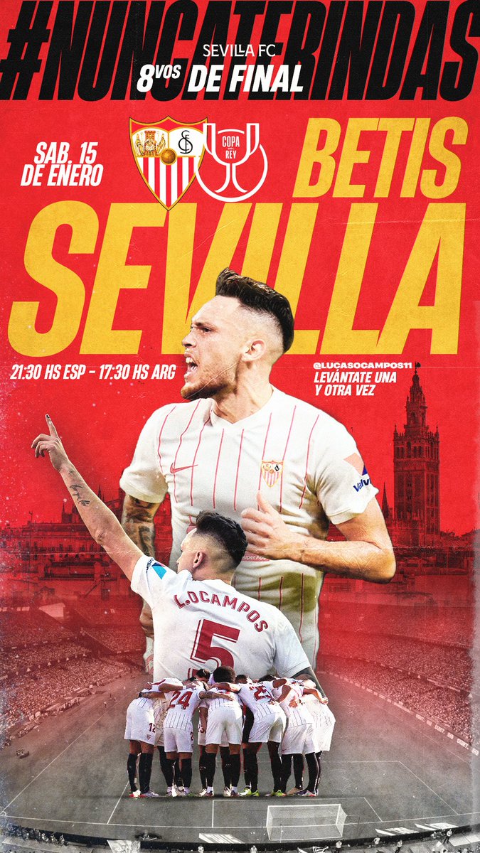 Un nuevo derby! Vamos equipo! #LaCopaMola #VamosMiSevilla 🆚 @RealBetis 🏆 Copa del Rey 🕡 21.30hs 🇪🇸 - 17.30hs 🇦🇷 🏟️ Estadio Benito Villamarín #WeareSevilla