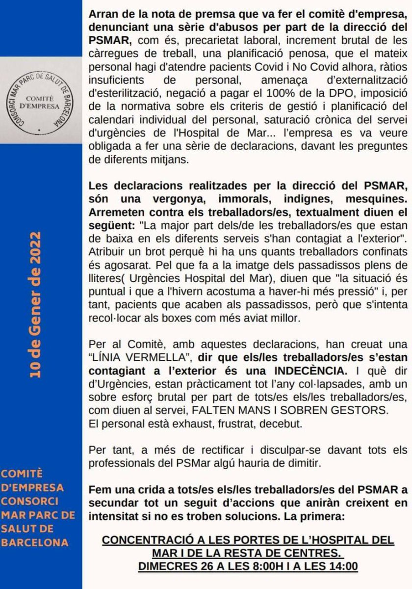erodriguez_uIdC's tweet photo. La imprudència temerària dels Gestors arriba a un punt que de vergonyós que és pasa a ser un insult, als professionals i als ciutadans, que desconeixen el risc que corren en pasar la porta d'un centre sanitari https://t.co/M3JOnpvjHd