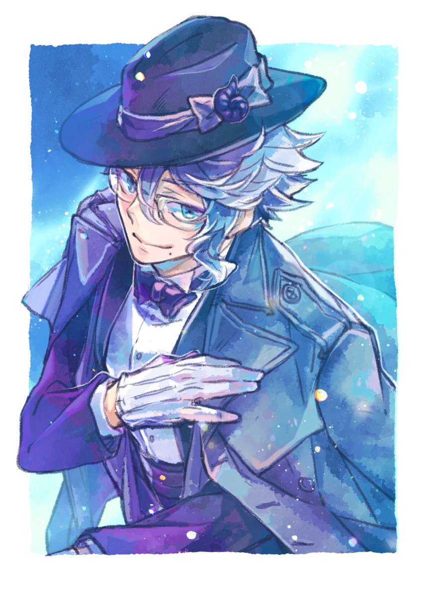 1boy male focus hat gloves solo blue eyes white gloves  illustration images