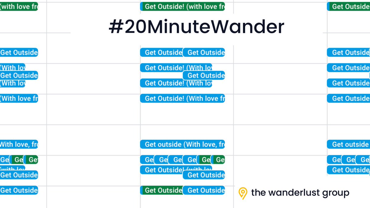 It's been so fun to see people sign up for the 20 Minute Challenge. This is our view of the calendar holds we're sending out. Commit to spending 20 min outside 3x a week. We'll get it on your calendar and send you a Wanderlust journal. thewanderlustgroup.com/post/the-20-mi…. #20MinuteWander