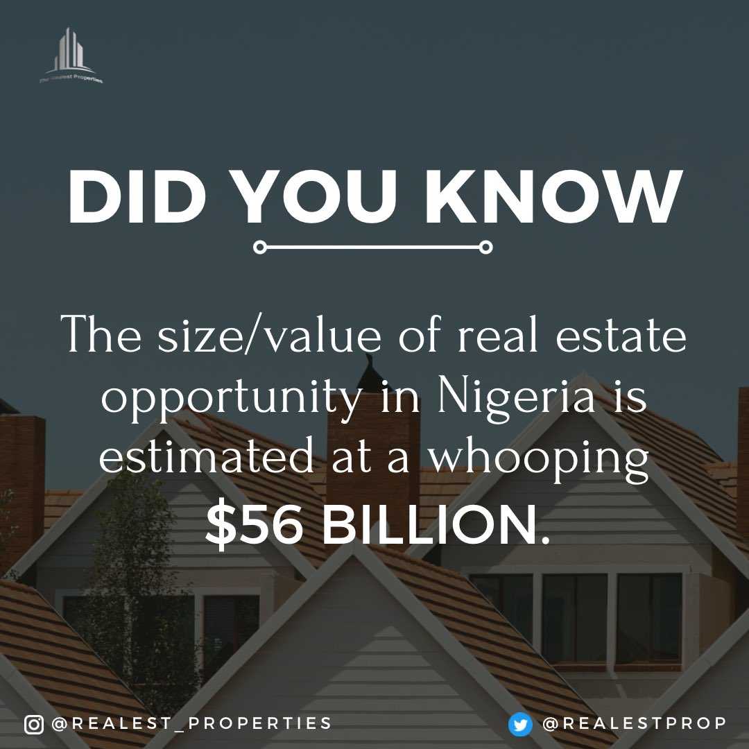 RealEstProp's tweet photo. The value of real estate opportunity in the country is estimated at $56 billion. This is, however, understandable in a country of 200 million population where housing demand-supply gap is well over 20 million units.

#realestate #didyouknow https://t.co/Ma6GxEs1X0