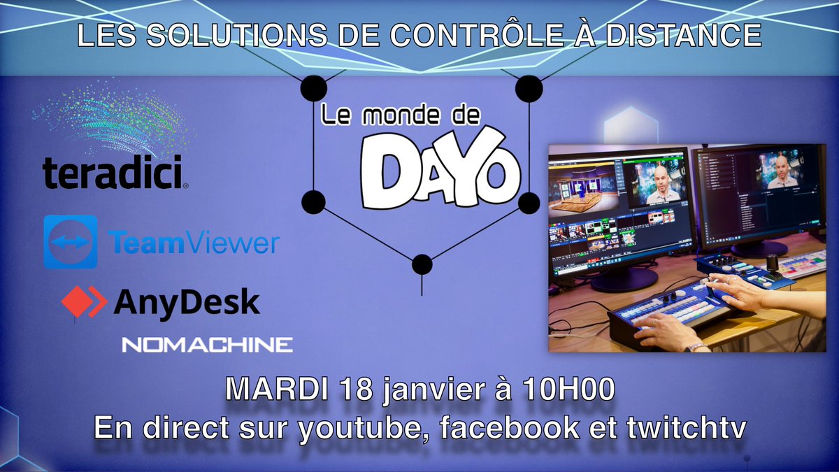 LeMondeDeDayo's tweet image. QUELLE EST LA MEILLEURE SOLUTION DE CONTRÔLE À DISTANCE D’UN ORDINATEUR pour la post production image et son, la réalisation vidéo ou les arts créatifs ?
On vous dit tout le mardi 18 janvier à 10H00 sur  twitch.tv/lemondededayo #teradici #remotedesktopcontrol #teamviewer