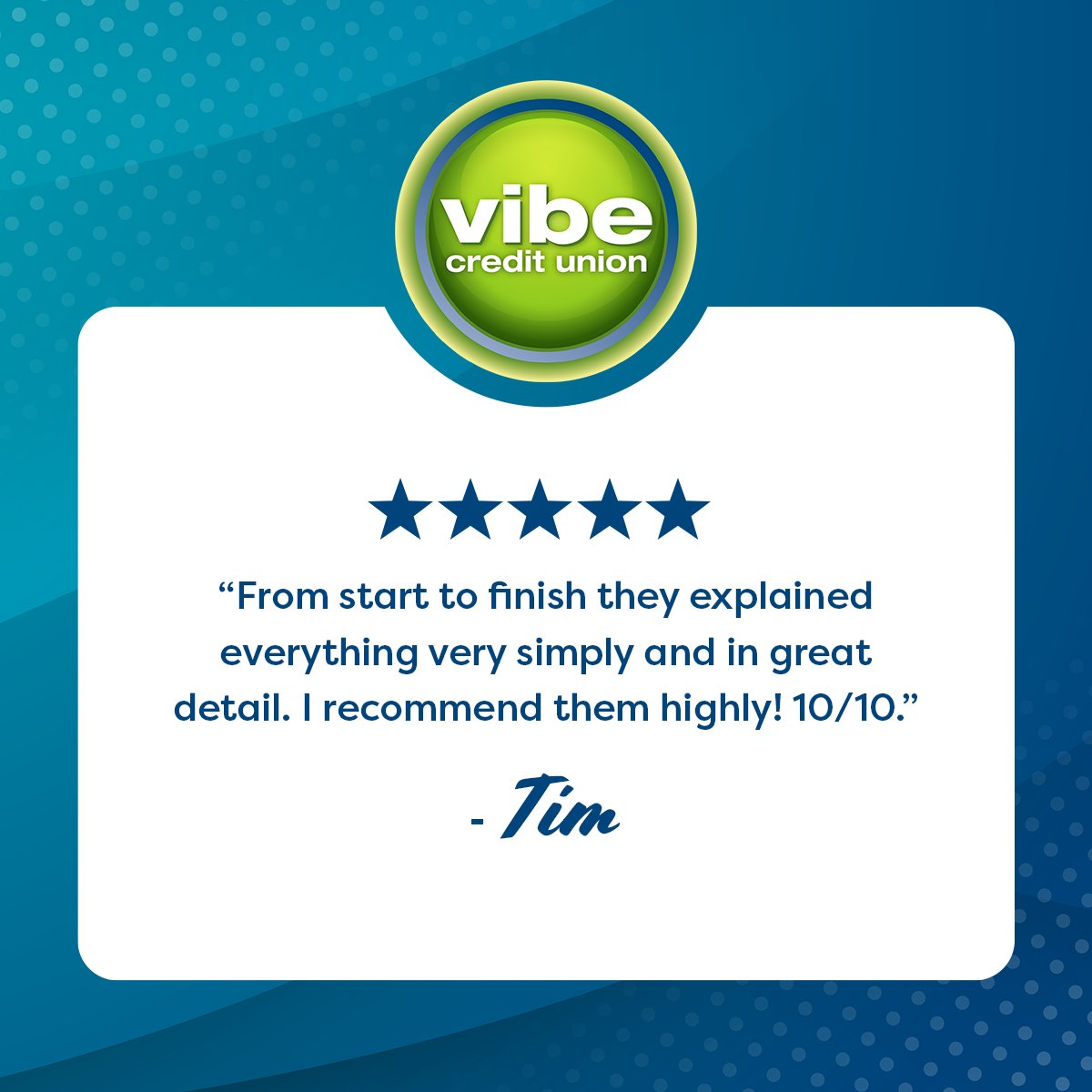 VibeCreditUnion's tweet photo. Thank you for being a member, Tim! We're always here for you and your financial needs. 👍
#shoutoutsaturday #drivenbysomethingdifferent https://t.co/58xITSI29I