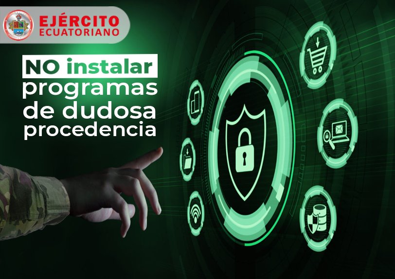 EjercitoECU's tweet photo. Los ataques cibernéticos son más frecuentes de lo que te imaginas, no instales en tu equipo un software de dudosa procedencia. La desconfianza es la mejor fuente de seguridad.
#EjércitoEcuatoriano https://t.co/Cy5917r7O2