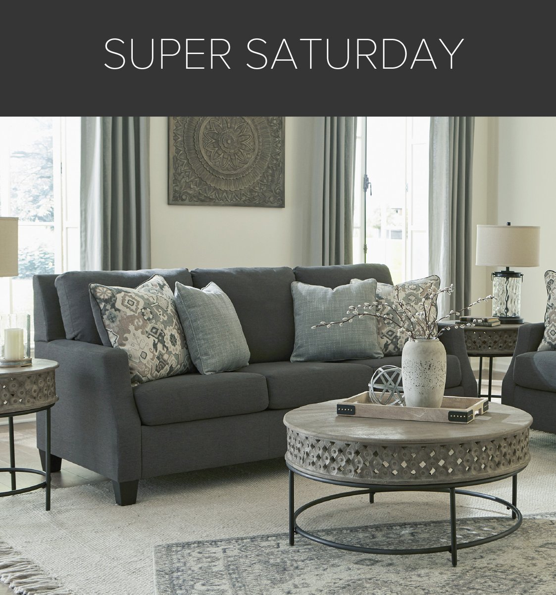 HOMfurniture's tweet photo. For one day only it is SUPER SATURDAY! Nothin’ down, nothin’ for shipping. Everything is on sale. PLUS an EXTRA 7% OFF when you spend $499 or more. 
#homfurniture #noplacelikehom #supersaturday #everythingisonsale https://t.co/YJ941PxUI0