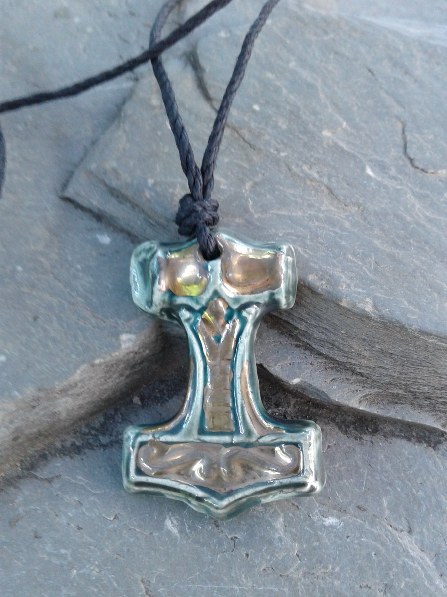 Thor's Hammer Necklace Viking Pendant Teal Ceramic with Gold Lustre Mjolnir https://t.co/xD1eixNqZr #gaiassacredcreations #handmade https://t.co/FAPigMmmQB