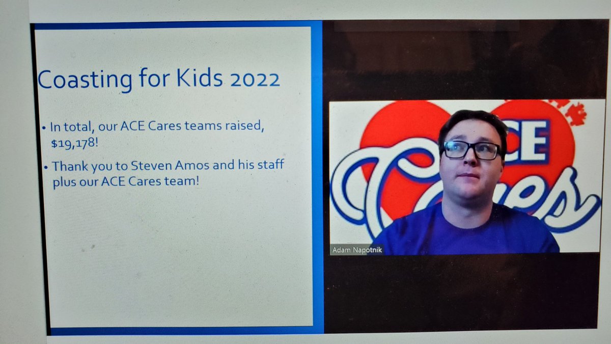 aceonlineorg's tweet photo. Our 1st Virtural #NoCoasterCon presenter Adam Napotnik gives our nearly 260 attendees an update on our #ACEcares work in 2021 & 2022! #RideWithACE #ACEgivesBack https://t.co/uo01gQor8r