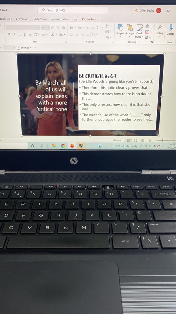 engMissDavies's tweet image. The most tenuous link, but I want Year 11 to be more argumentative and critical for Q4. I bet none of them will know who Elle Woods is and I’ll be branded a millennial 😂