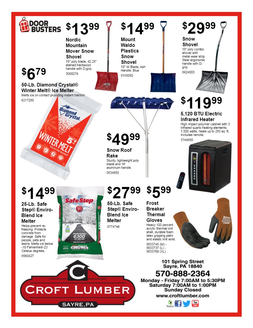 croftlumber's tweet photo. Get prepared for the upcoming storm with these “Door Buster” deals @croftlumber! https://t.co/rouQpJNNcE