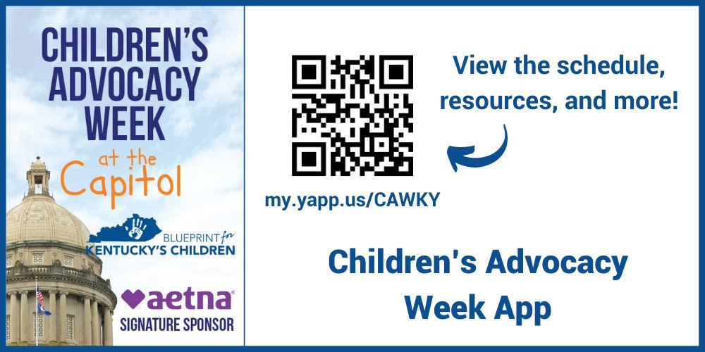 Have you downloaded the Children’s Advocacy Week app yet? Download it here (or with this QR code) to view the #CAWKY22 schedule, find #BlueprintKY resources, links to the events, and more: bit.ly/3Fr9mwq