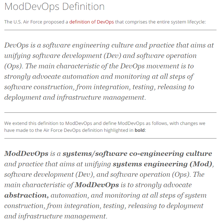 hwingo's tweet image. From #ModelBasedSystems and #SoftwareEngineering to ModDevOps
Introduction to #ModDevOps, an extension of #DevSecOps that embraces model-based #systems-#engineering (#MBSE) #technology. insights.sei.cmu.edu/blog/from-mode… 
#CIO #Leadership #USAirForce 
@SEI_CMU_AI @AirForceT3 @NDU_CIC