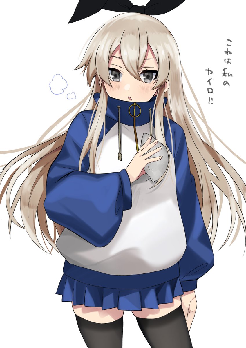 shimakaze (kancolle) 1girl solo long hair thighhighs skirt blue skirt blonde hair  illustration images