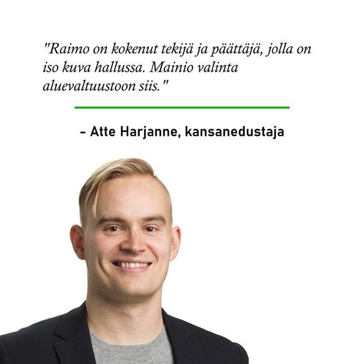 RaimoInkinen's tweet photo. Kansanedustaja ja eduskuntaryhmän puheenjohtaja Atte Harjanne suosittaa #aluevaalit Länsi-Uudellamaalla Raimo Inkistä 😊#ehdokas382 #vihreät #espoo https://t.co/qkaftEqdjJ