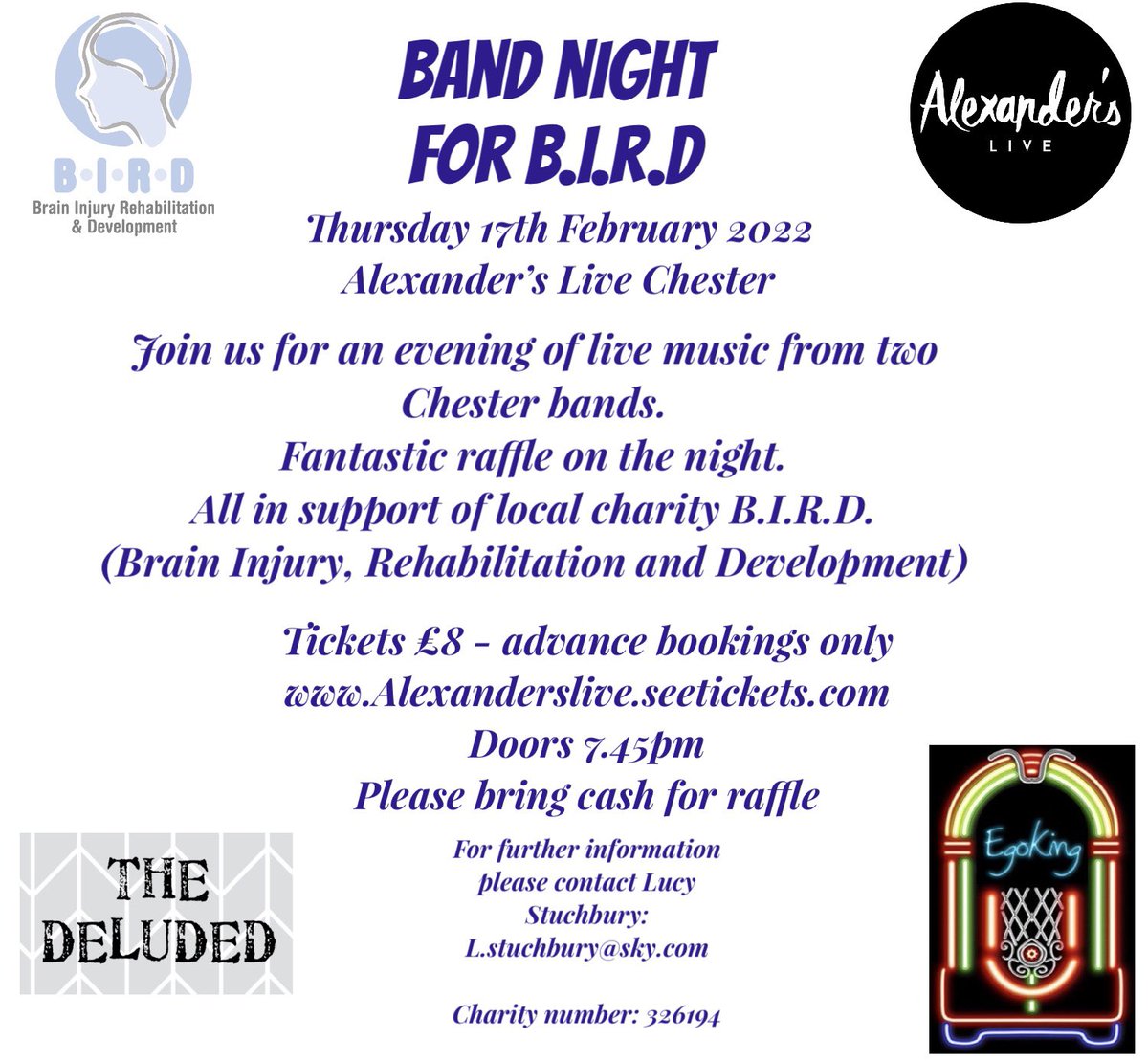 Chester Birds (@chester_birds) on Twitter photo Full details of our next fundraising event. Get your tickets now 😊
Will be a fantastic evening!
tickets alexanderslive.seetickets.com/event/band-nig…
<a href="/AlexandersLive/">Alexander's</a> @DrRaviJ <a href="/EgoKingChester/">Ego King</a> <a href="/shiralee_w/">sw</a> <a href="/Ktkitz/">kt</a> <a href="/ShitChester/">12 years of Shitchester</a> <a href="/chestertweetsuk/">#chestertweets</a> @lesleyanngreen <a href="/InteriorsShop/">As You Like It Interior Design</a> <a href="/ChronSallie/">ChronSallie</a> @rosiemc123 Full details of our next fundraising event. Get your tickets now 😊
Will be a fantastic evening!
tickets alexanderslive.seetickets.com/event/band-nig…
<a href="/AlexandersLive/">Alexander's</a> @DrRaviJ <a href="/EgoKingChester/">Ego King</a> <a href="/shiralee_w/">sw</a> <a href="/Ktkitz/">kt</a> <a href="/ShitChester/">12 years of Shitchester</a> <a href="/chestertweetsuk/">#chestertweets</a> @lesleyanngreen <a href="/InteriorsShop/">As You Like It Interior Design</a> <a href="/ChronSallie/">ChronSallie</a> @rosiemc123