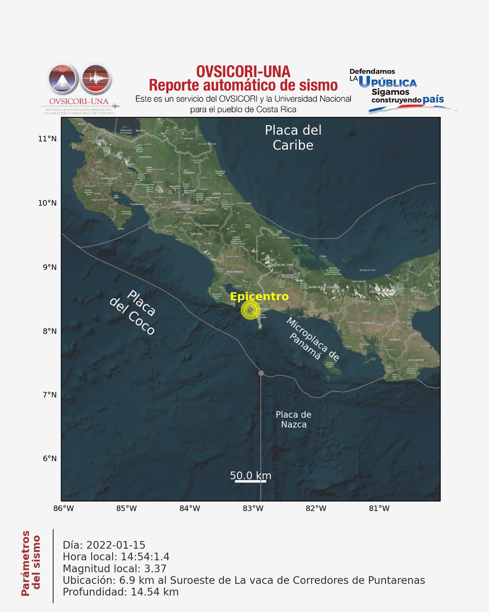 OVSICORI_UNA's tweet photo. 2022-01-15 14:54:1.4, Mag: 3.37, Prof: 14.54 km, Epicentro: 6.9 km al Suroeste de La vaca de Corredores de Puntarenas
#ovsicori #una #Sismocr #temblorcr #TemblorCR https://t.co/1vqeidCneD