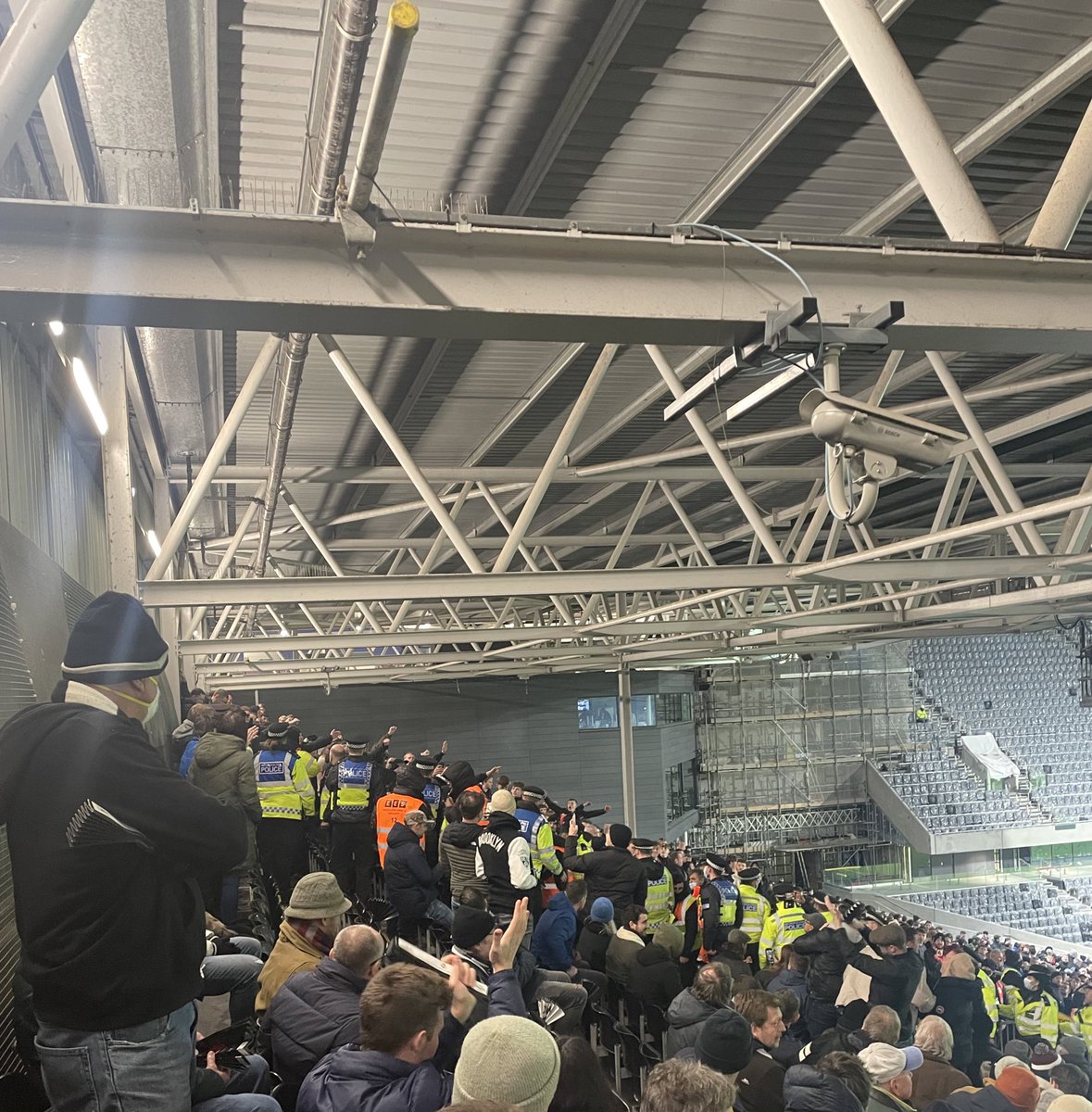 Shocking scenes at Craven Cottage today. Needed a police barrier to stop the Bristol fans breaking through the stewards to attack the Fulham fans! #ffc