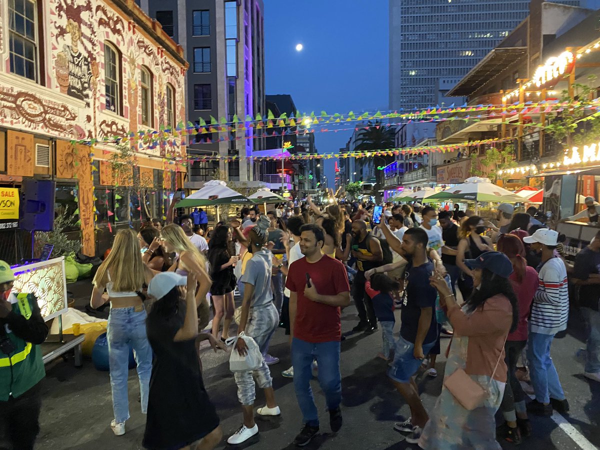 want2stay's tweet photo. Tonight, Long Street, Cape Town is a car-free expanse of 5 blocks of restaurants, public space, and dance floors! Thanks to everyone involved in setting up this event @CityofCT @geordinhl https://t.co/yq1aUMzupb