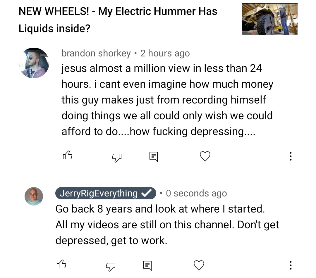 ZacksJerryRig's tweet photo. I started youtube working on old jeeps in my college dorm parking lot. Filmed a CV axle swap behind a tire shop at 3am in the winter with finals the next day. 9 years and 900 videos later, I get to work on some really fun projects. I'm not special, I just put in *alot* of hours. https://t.co/p2IknTSQ1U