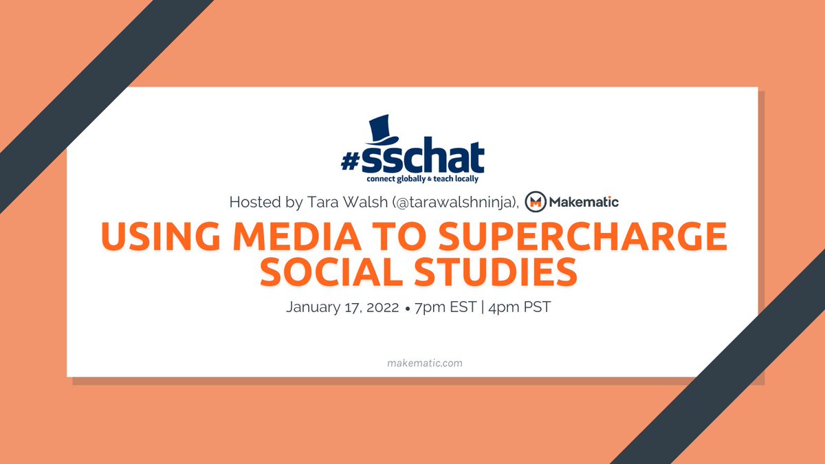 SSChatNetwork's tweet photo. TODAY! Join #sschat host @TaraWalshNinja to discuss Using Media to Supercharge Social Studies. The chat starts at 7pm Eastern/4pm Pacific. @MakeMatic @UntoldEdu https://t.co/DN54Ad3vNd