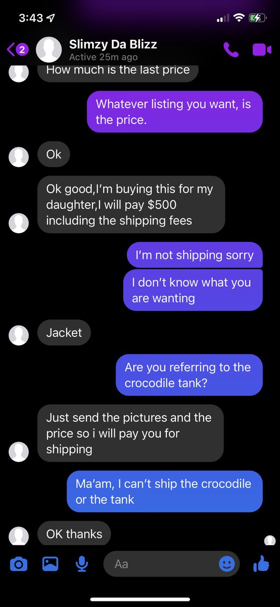 Sorry. Can’t ship the crocodile or the tank for your daughter  🤔