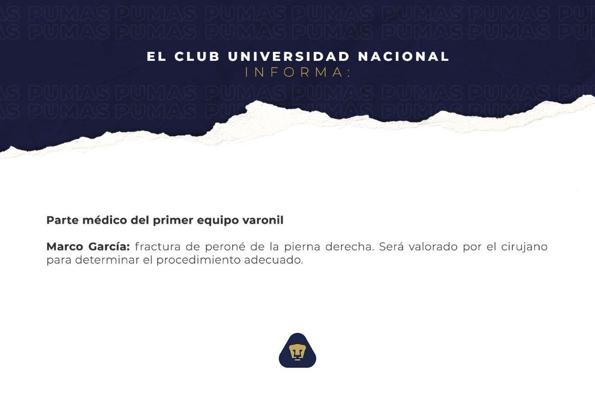 PumasMX's tweet photo. Parte médico del primer equipo varonil.

 #SoyDePumas https://t.co/fCndejHkzK
