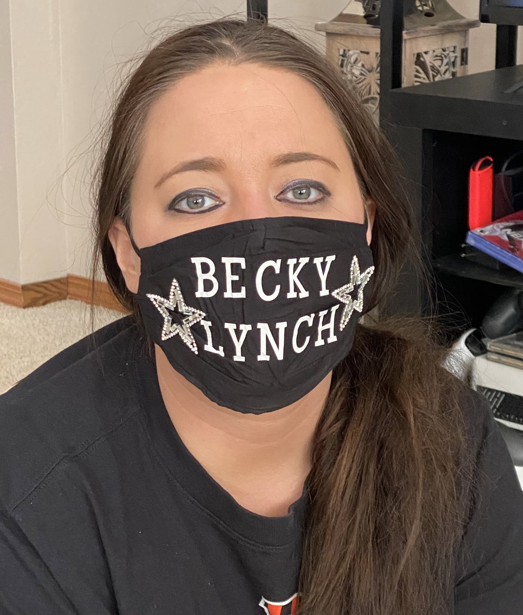 twhy08's tweet photo. When my wife is excited to see @BeckyLynchWWE and I have to help make a custom mask #WWESiouxFalls https://t.co/RnjDZdZ6bf