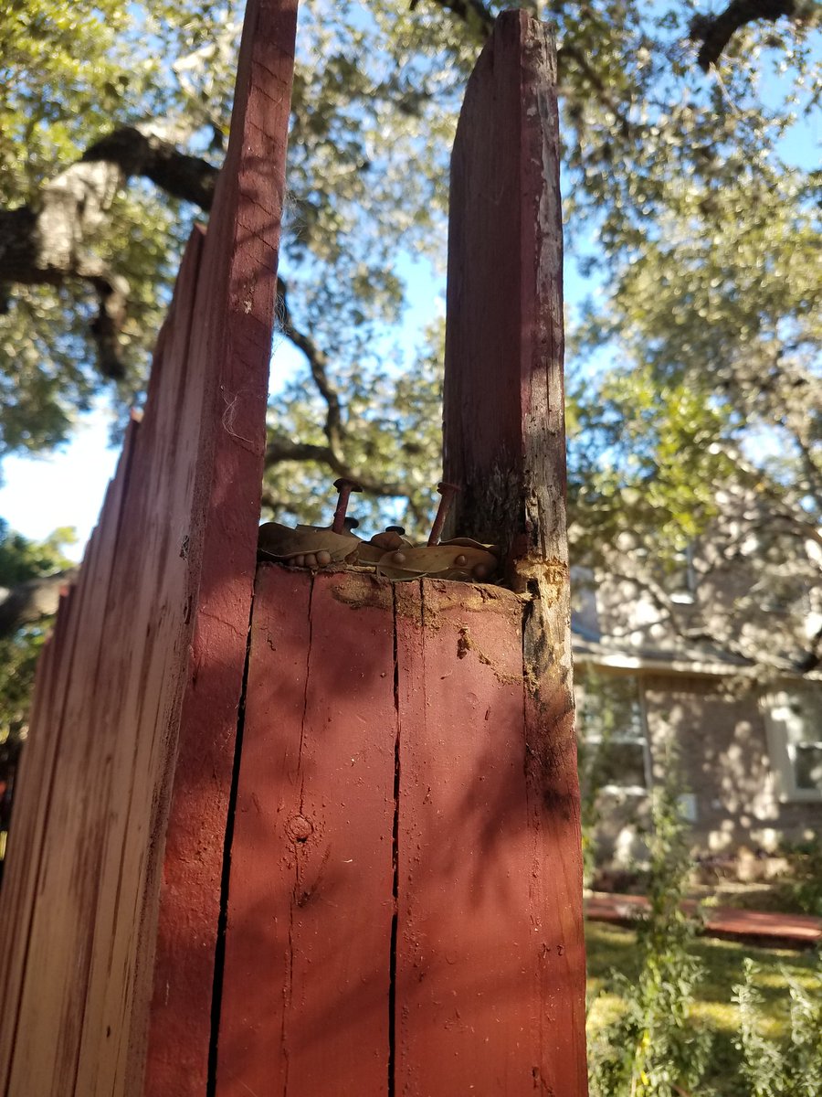 AntiMagic_Sword's tweet photo. @cpsenergy @COSAGOV @SanAntonioOEM @News4SA @KABBFOX29 @SpectrumNews1TX @KENS5 @mySA @ksatnews @BexarCOSW @NWSSanAntonio ((Here's my fence. It wasn't rotten. https://t.co/8QRl1ro7IP