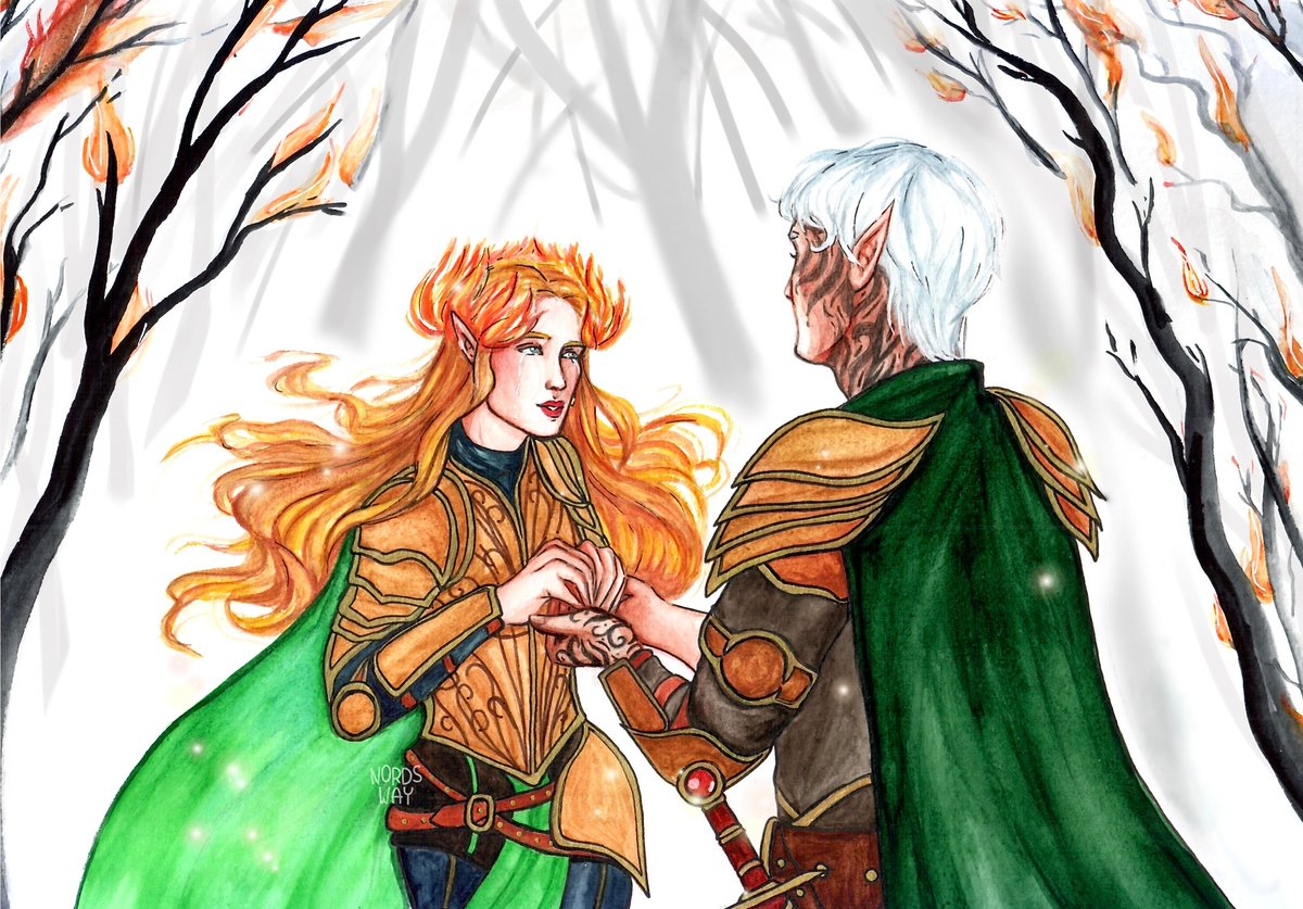 Nordsway's tweet photo. Aelin and Rowan after battle in "Empire of Storms" 💛 #sarajmaas #throneofglass #aelin #aelingalathynius #rowaelin #rowanwhitethorn #fanart #togfanart #love #empireofstorm #calaena #smj #tog #yabooks https://t.co/vt7R8GFLx2