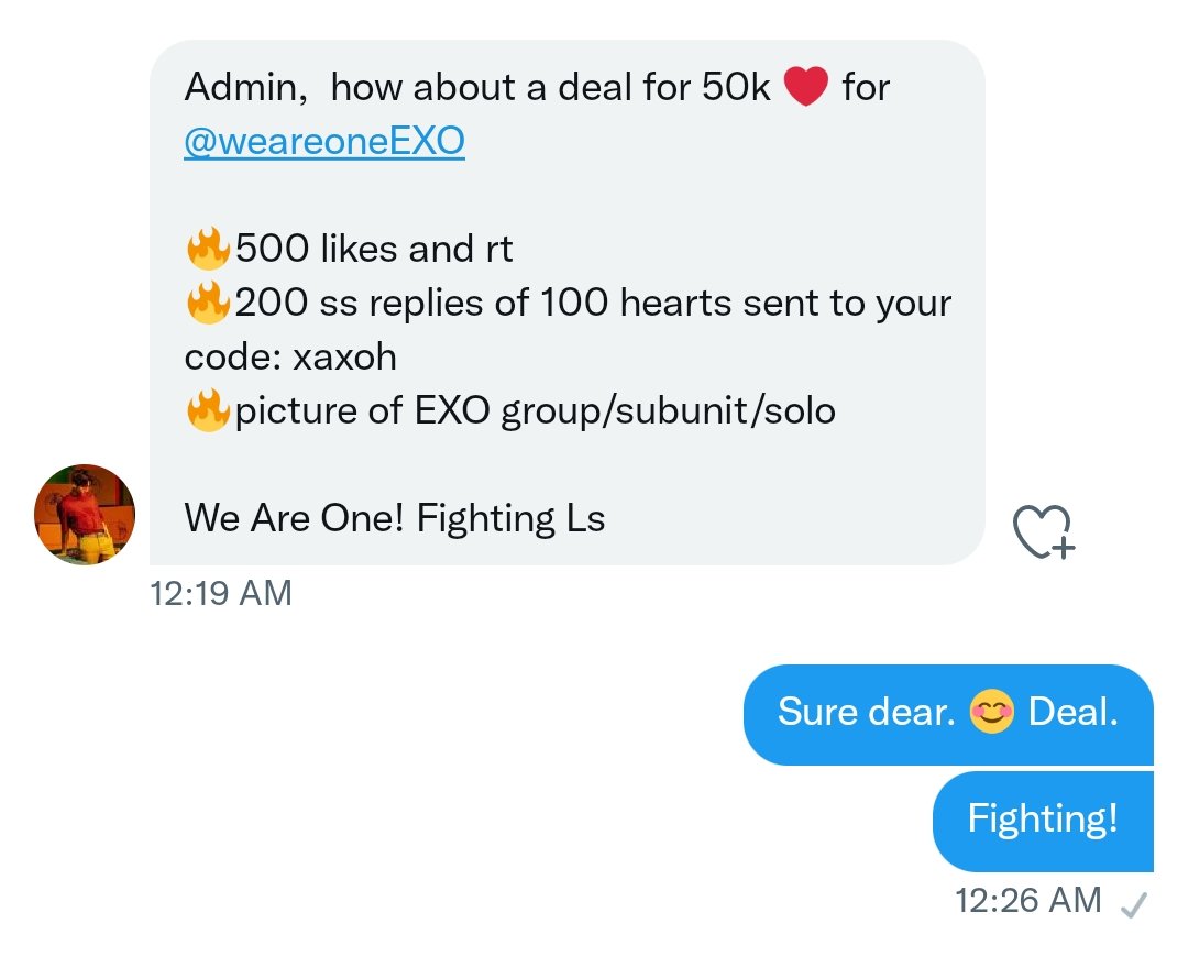 EVSS1485's tweet photo. 💭❤️'s deal from @candylove0605

50,000 ❤️ for

• 500 likes &amp; rt
• 200 ss replies with 100 ❤️ sent to xaxoh together w/ EXO group/subunit/ solo picture

EXOL'S happiness is #EXO 
Let's get this done before reset time 💪

 #엑소 @weareoneEXO https://t.co/SM9oo1Jg0n