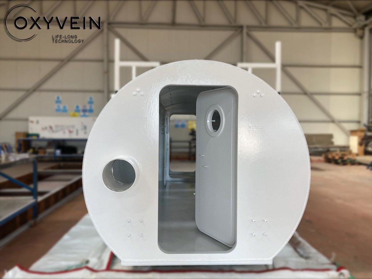 oxyvein's tweet photo. 12P Oxymulti hyperbaric chamber production is coming to an end, The paint process has finished and mechanical installations are starting. 
The chamber will be installed in a private clinic in Romania.
#hyperbaric #oxygenchamber #multiplace  #hiperbarik #HBOT #basınçodası https://t.co/N6dXpnogqJ