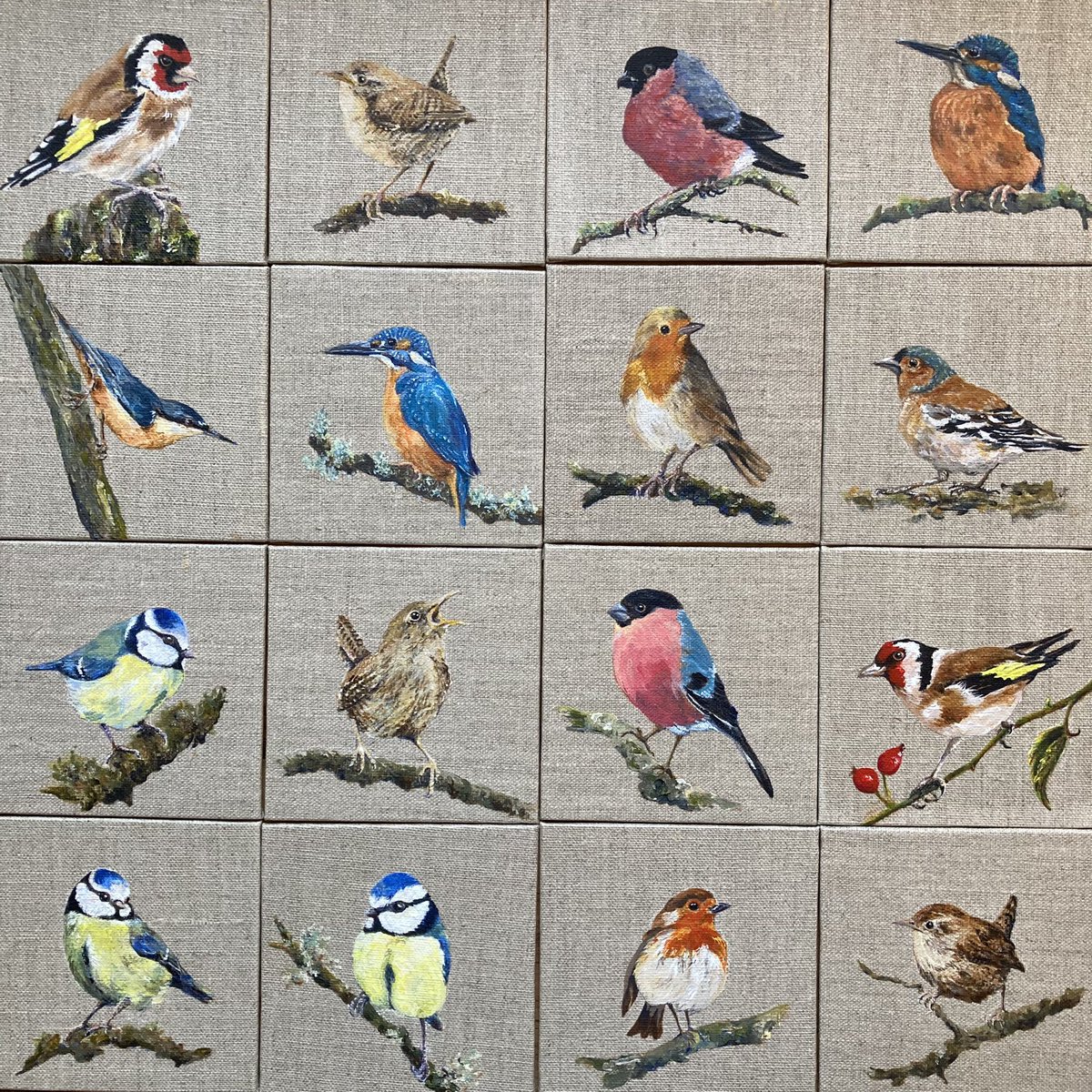 RonnyLoxton's tweet photo. Framing lots of mini paintings today ready to hang at @BanburyMuseum shop on Monday. 
#birdpaintings 
#oxfordshireartweeks https://t.co/dSFzEEotle