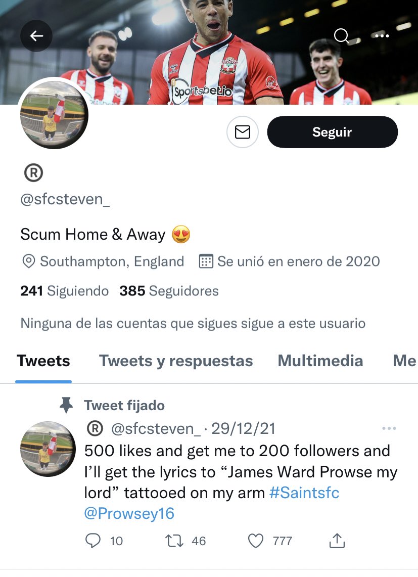 Mercado_Ingles's tweet photo. Este fan del Southampton se tatuó la pierna “James Ward-Prowse my Lord” solo si obtenía 500 FAVs y 200 seguidores en su tuit. 

Los Ingleses son así. https://t.co/cLii8wHAVB