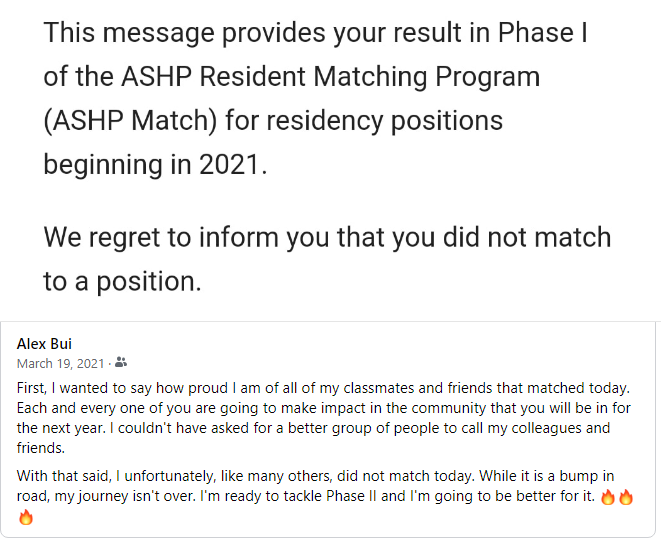 AlMiBui's tweet photo. A little friendly reminder to candidates this year that you're not alone in this process. #pharmres #pharmacy https://t.co/vpQgGLwoiX