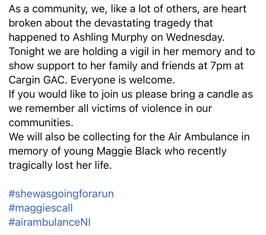 CarginCamogie's tweet photo. #shewasgoingforarun #maggiescall #airambulanceni https://t.co/RjlinunaRn