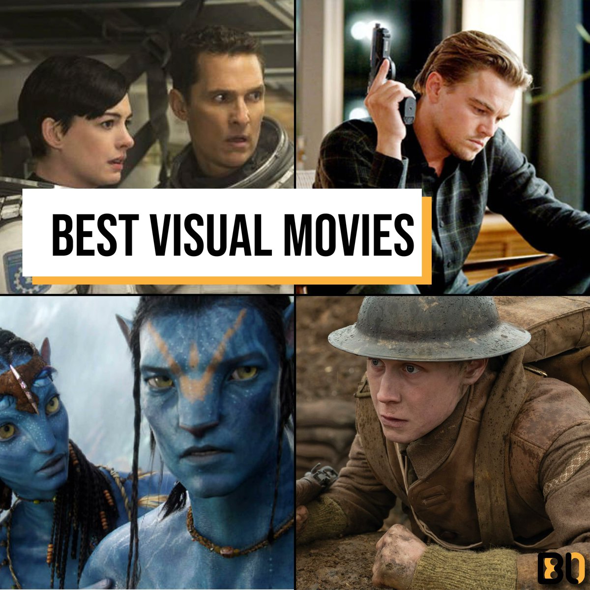 Bl80prod's tweet image. #Actors are always the main role in #movies, but movies that contain #powerfulvisuals 👀  can leave the audience stunned. 😮

These 5 movies were among the best visually striking movies ever: ⬇️

#Interstellar - #Inception - #Avatar - #Arrival - #1917

👉 Follow @Bl80prod