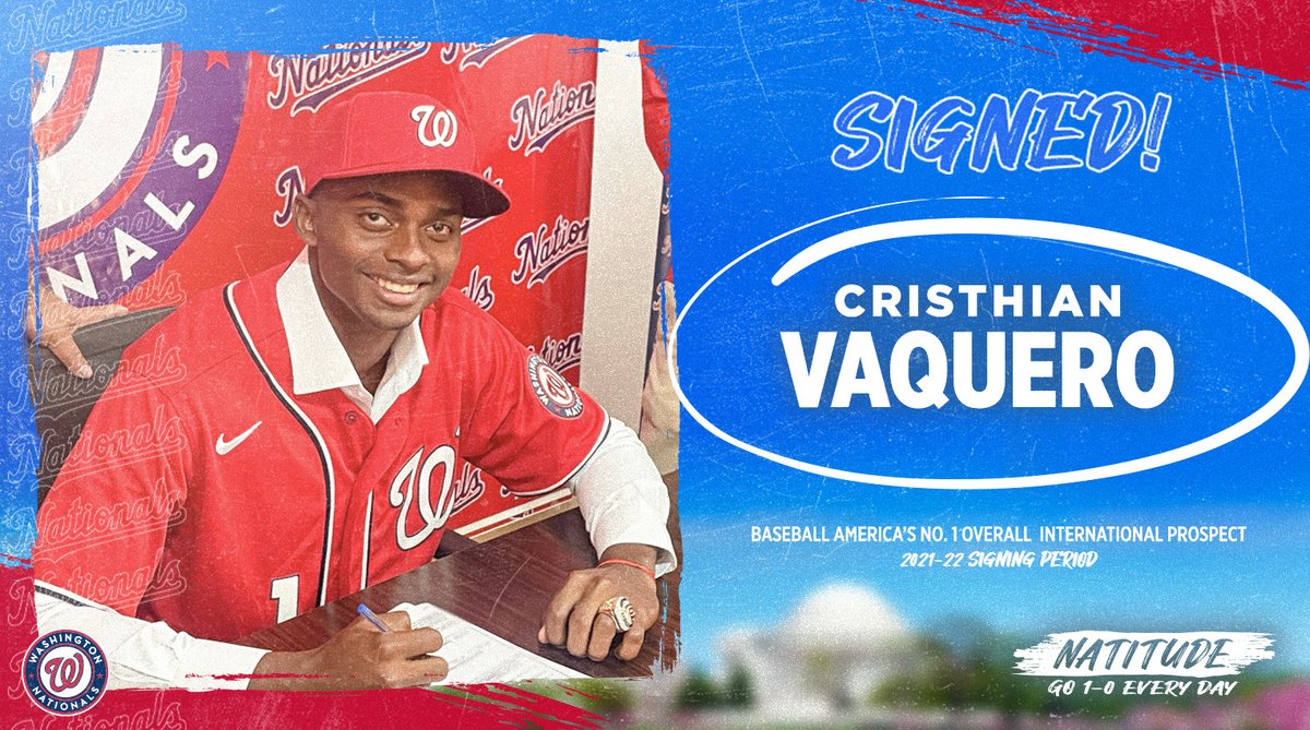 Nationals's tweet photo. 𝓒𝓻𝓲𝓼𝓽𝓱𝓲𝓪𝓷 𝓥𝓪𝓺𝓾𝓮𝓻𝓸

@BaseballAmerica's No. 1 international prospect is a Washington National.

#NATITUDE https://t.co/Z1FO3PrzB5