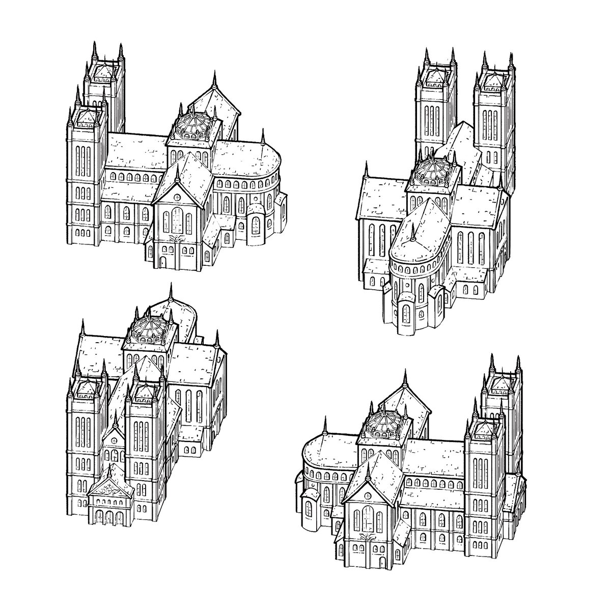 Here's an ink turnaround of a cathedral I'm working on for a new #mapping project. The color version will be included in an upcoming #cityscapes symbol set along with a huge variety of other structures designed to let your #RPG town building imagination run wild. <a href="/rpgmaps/">ProFantasy Software</a>