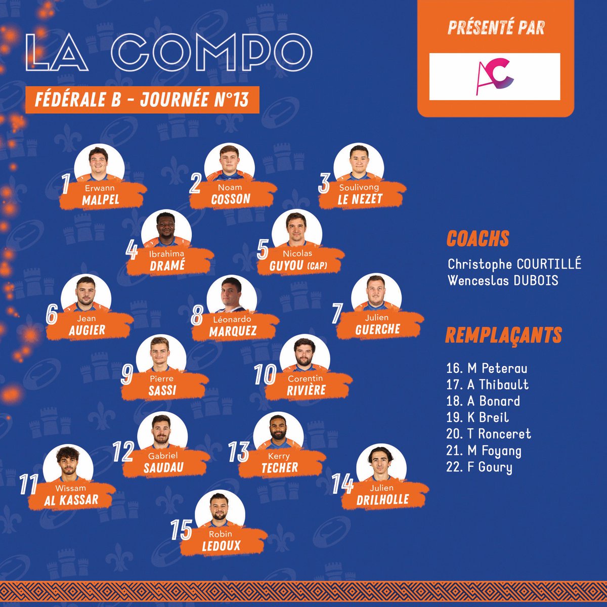 USTours_rugby's tweet image. 📋 𝗖𝗢𝗠𝗣𝗢 𝗝𝟭𝟯

Voici les compos de nos deux équipes seniors pour cette 13ème journée de championnat 🆚 Rugby Club Courbevoie, présentées par notre partenaire ARJCOM👇.