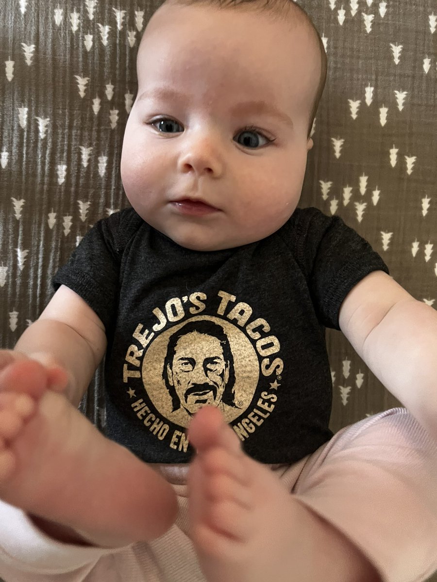 Today’s outfit brought to you by <a href="/officialDannyT/">Danny Trejo</a> and <a href="/TrejosTacos/">Trejo's Tacos</a>. 

Related: Danny has some damn fine tacos that Bella will someday enjoy. If you’re in LA, try ‘em.