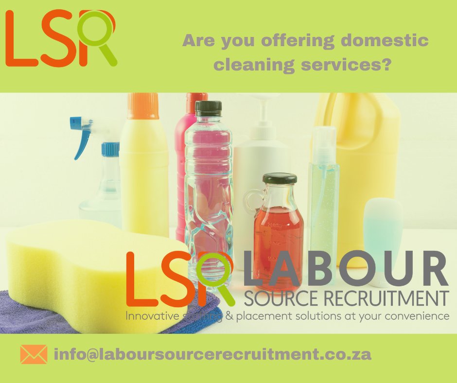SourceLabour's tweet photo. Are you offering domestic cleaning services?
.
.
.
Get in touch with us
Email: info@laboursourcerecruitment.co.za
#sourcelabour
#employmentsolutions https://t.co/gIp1wwgbFA