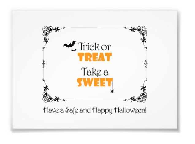 AOARTZ's tweet photo. I usually put this sign out with my candy bowl for the neighborhood Treaters. 👻🍬🍭 Get this custom Halloween sign printed here (starting at less than $1 for card-sized): https://t.co/5RYsNFcDgE 

#HappyHalloween #trickortreat #ForSale #zazzle #October #craft #halloween2022 https://t.co/mlpExODoqE