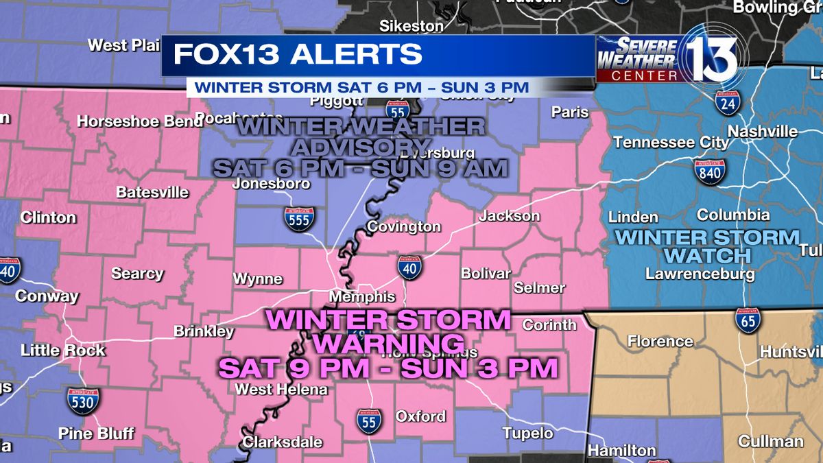 FOX13Memphis's tweet image. WINTER STORM WARNING: There are mulitple alerts and advisories for the Mid-South. Make sure you take a look at your area. fox13.tv/3I5nUDG