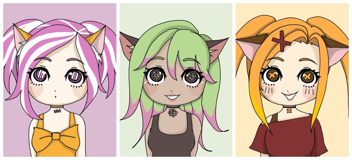 Really love how these turned out! ❤️💚💛

These <a href="/Catgurlzs/">Catgurlz</a> NFTs are available at opensea.io/collection/cat… now! 

Only 0.01 $ETH each!!

#catgirl #catgirls #nft #nfts #opensea #NFTCommunity #NFTcollectibles #nftcreator #NFTartist #nftart