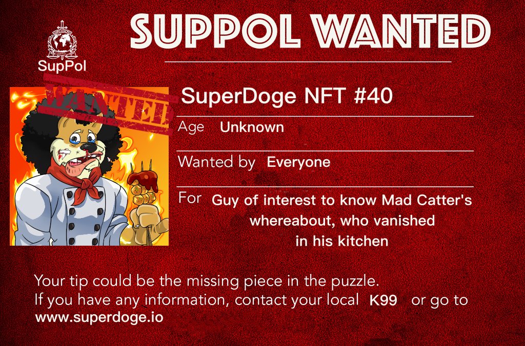Can32Thor's tweet photo. Ooh la la! Le Chef is on fire 🔥 
Wanted #SuperDoge #NFT 
@SUPERDOGEio 

Mint yours at https://t.co/RaTDFsDMRH 

#Crypto #altcoin #memecoins #Charities #NFTs #nftcollector #NFTGame #NFTartist #FANART #ComicArt #cartoons #doge #SHIB https://t.co/8hb9owKPlA