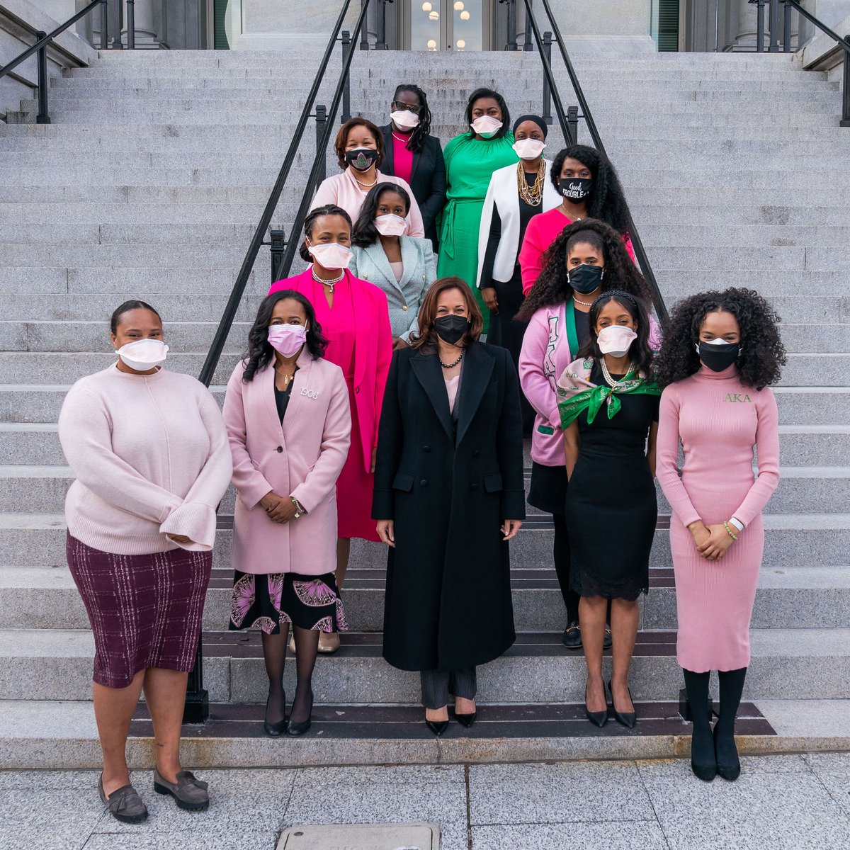VP46Archive's tweet photo. My dear Alpha Kappa Alpha, where my journey of sisterhood began and where my passion for public service was elevated by like-minded women committed to serving a greater purpose. Today, we celebrate 114 years with our pinkies held high! https://t.co/nyDGsLLZQy
