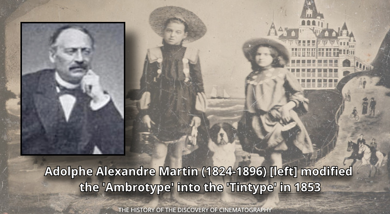 RealPreCinema's tweet photo. 1853
ADOLPHE ALEXANDRE MARTIN (1824-1896)
Martin modifies the #Ambrotype into the #Tintype process. The Tintype (also known as a #Ferrotype), is usually created on a sheet of metallic metal, not glass. The metallic plate would then be sensitized by coating it with collodion. https://t.co/ZLYTpQjMnl
