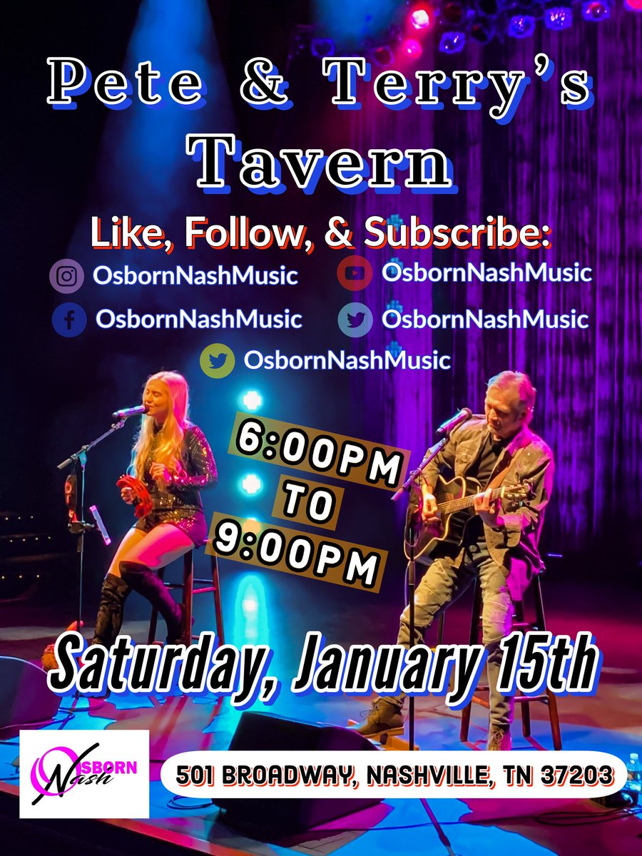 OsbornNashMusic's tweet photo. #TONIGHT we'll be performing from 6-9pm at @Pete_N_Terrys!!

Located just outside the Nissan SoBro Entrance at @BrdgstoneArena.

SEE YOU THERE!!! https://t.co/qPva4dLJn4